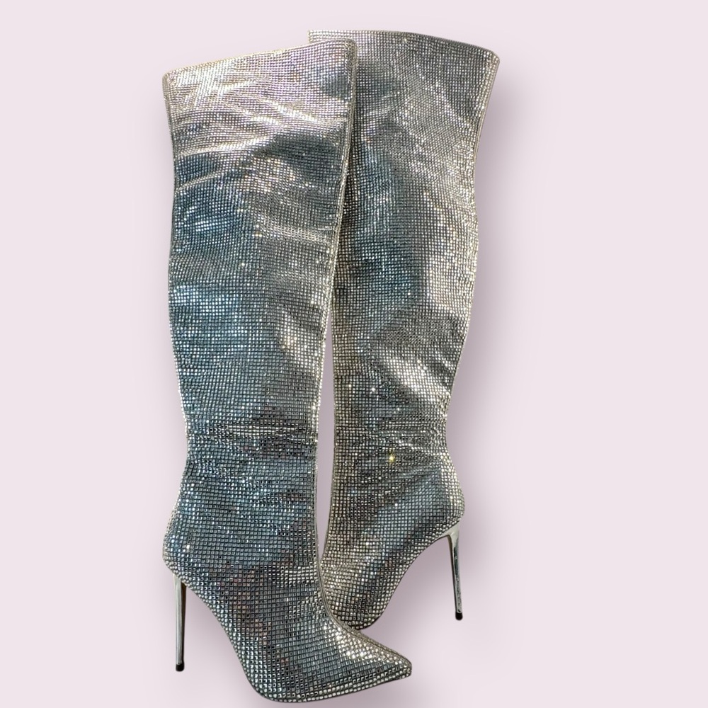 STEVE MADDEN Skyscraper Over the Knee Boots RHINESTONES STILETTO HEELS 7.5
